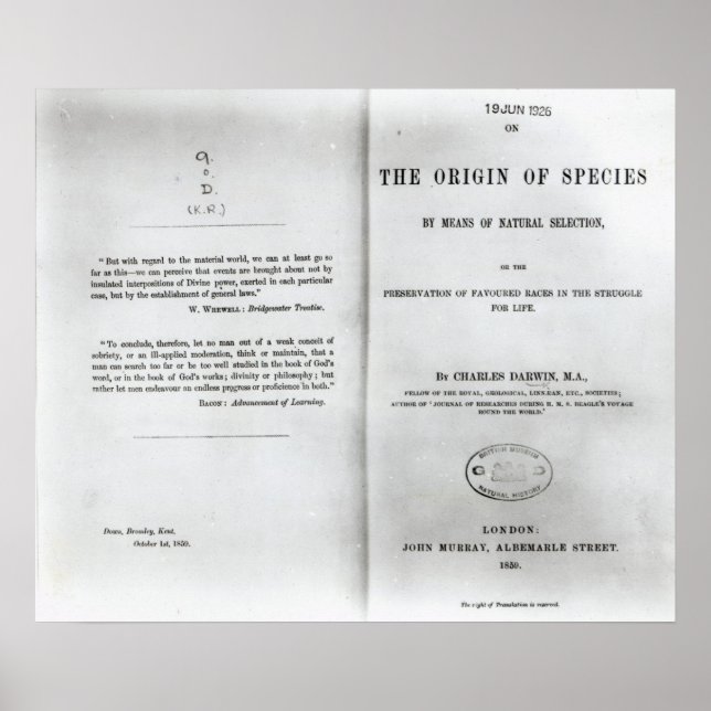 Poster Titre à "Sur l'origine des espèces" (Devant)