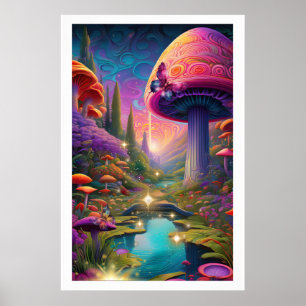 Poster Titre Enchantant Imaginaire Paysage Champignons Ar
