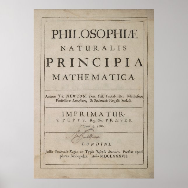 POSTER TITRE PAGE DE PRINCIPIA MATHEMATICA 1687 (Devant)