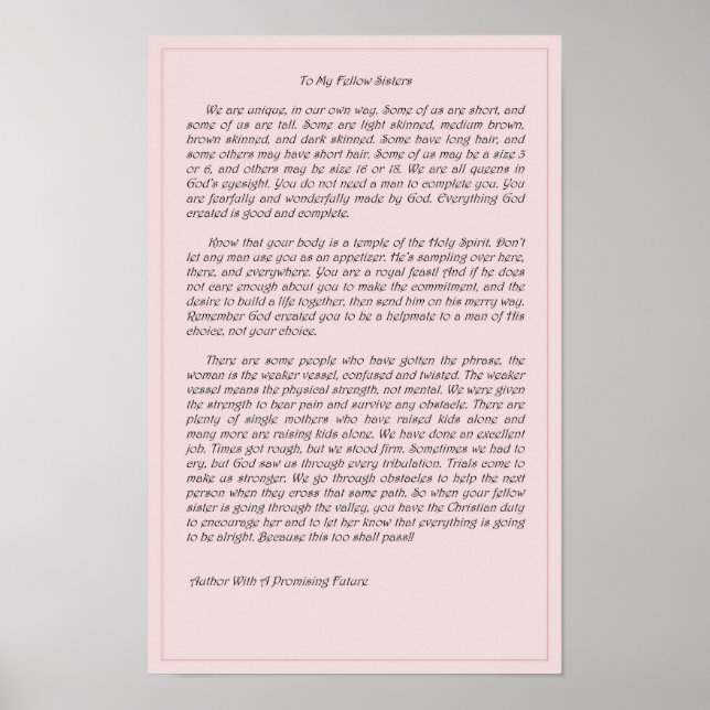 Poster To My Fellow Sisters (Devant)