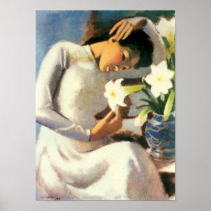 Poster Tô Ngọ c Vân - Fille avec Lily Flower