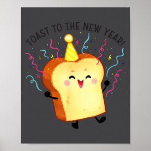 Poster Toast à la nouvelle année jeu de mots 