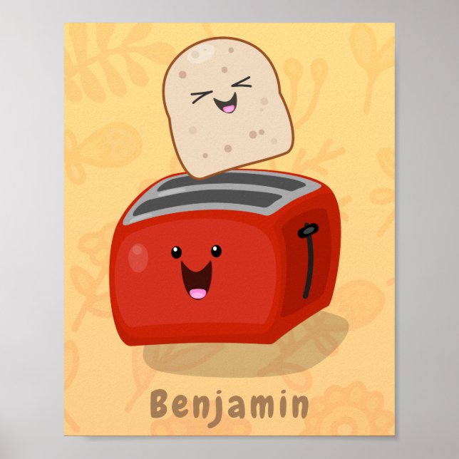Poster Toast de Cute kawaii et dessin animé de grille-pai (Devant)