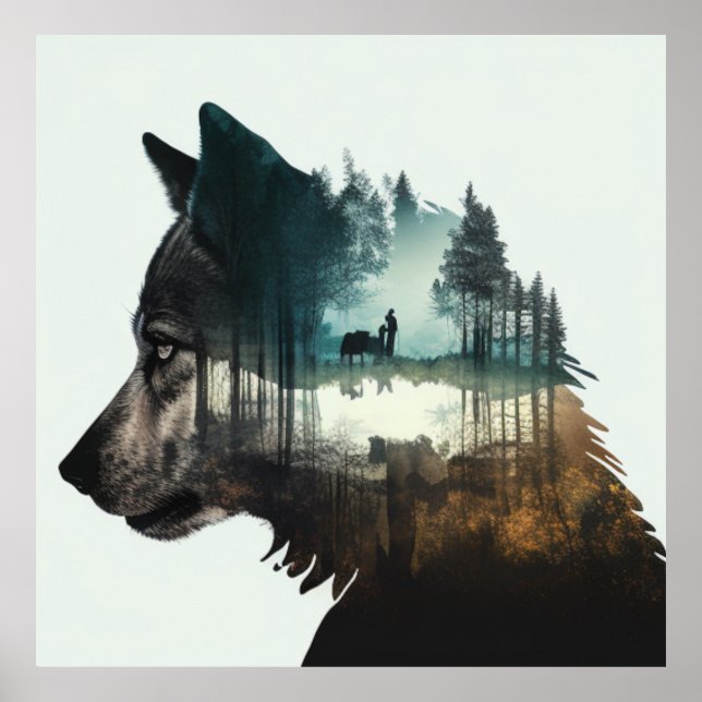 Poster Toast et Loup foncé : Double exposition dans les b (Devant)