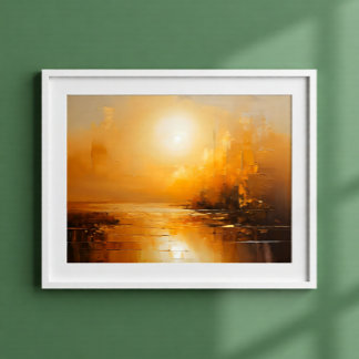 Poster Toile abstraite paysage Coucher de soleil doré