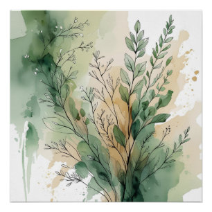 Poster Toile d'aquarelle botanique - Nature minimaliste