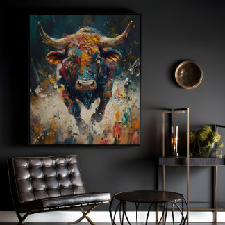 Poster Toile d'art mural abstrait taureau coloré pour mod