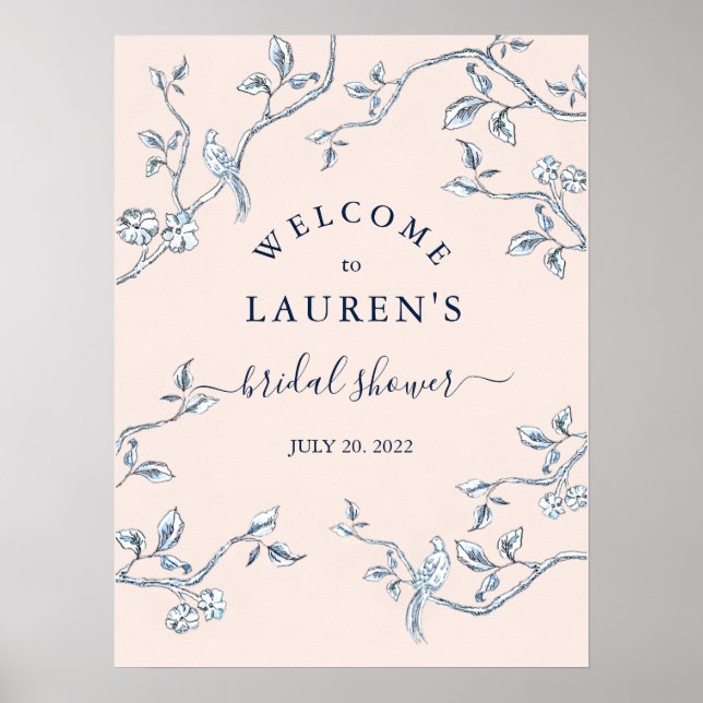Poster Toile de France Bleu & Pink Douche nuptiale Bienve (Devant)
