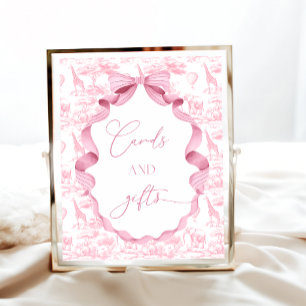 Poster Toile de Jouy Pink Safari Animaux Cartes et Cadeau