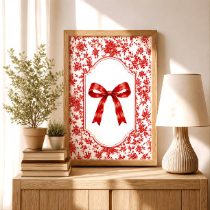 Poster Toile de Jouy Rouge Vintage Coquette Cottagecore