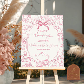 Poster Toile de Jouy Tea Baby Shower Welcome Sign