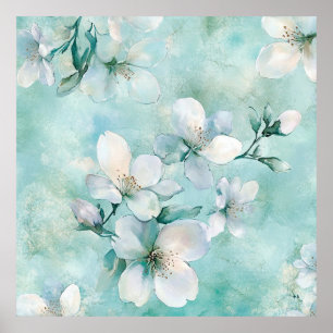 Poster Toile de jute fleurie vert mousse
