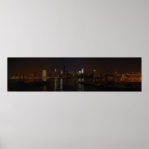 Poster Toile de photo d'horizon de nuit de New York City
