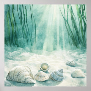 Poster Toile de Seafoam Vert Coquillage d'Art