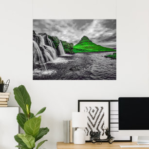 Poster Toile Monochrome Blanc Vert Montagne