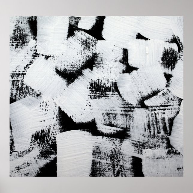 Poster Toile peinte en noir blanc, abstraite. (Devant)