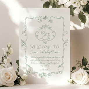 Poster Toile Sage Cheval Rocking baby shower Bienvenue
