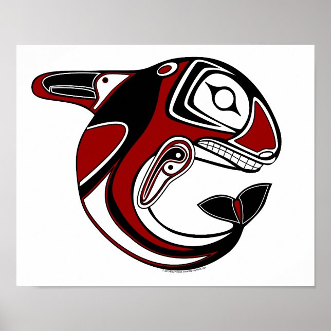 Poster Toile Totem Baleine Rouge Imprimer (Devant)