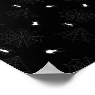 Poster Toiles d'araignées blanches sur fond noir Motif Ha