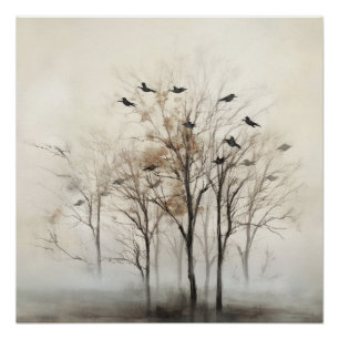 Poster Toiles d'art abstrait Arbres et Oiseaux