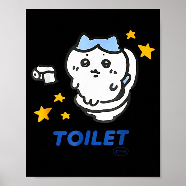 Poster Toilet Time Chikawa Meme Funny Tee  (Devant)