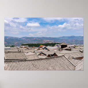 Poster toits chinois traditionnels en carreaux, Dali, Yun