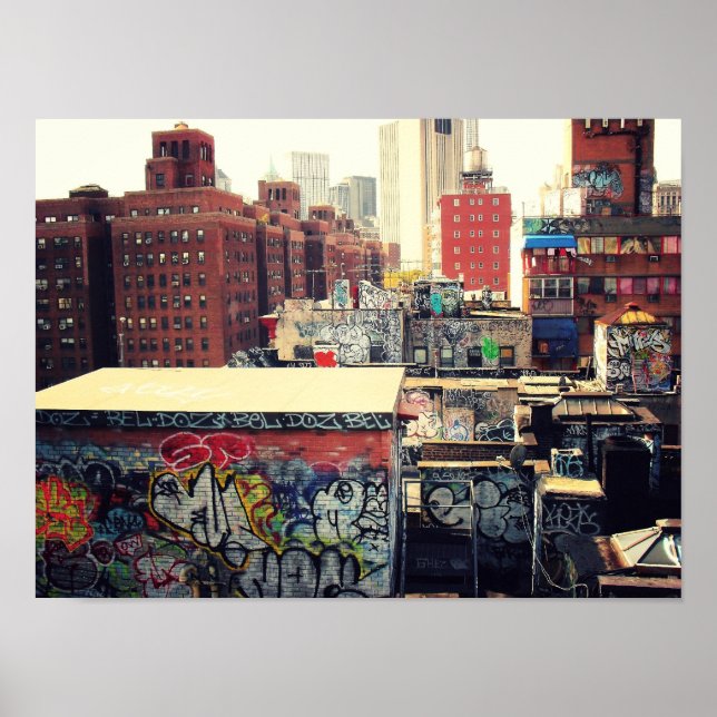 Poster Toits de New York couverts de graffitis, petits (Devant)