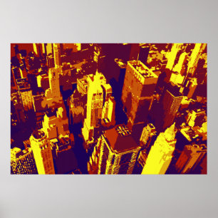 Poster Toits Jaune Bleu Jaune Retro Pop Art NYC