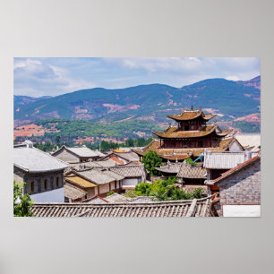 Poster Toits tuilés traditionnels chinois, Dali, Yunnan, 