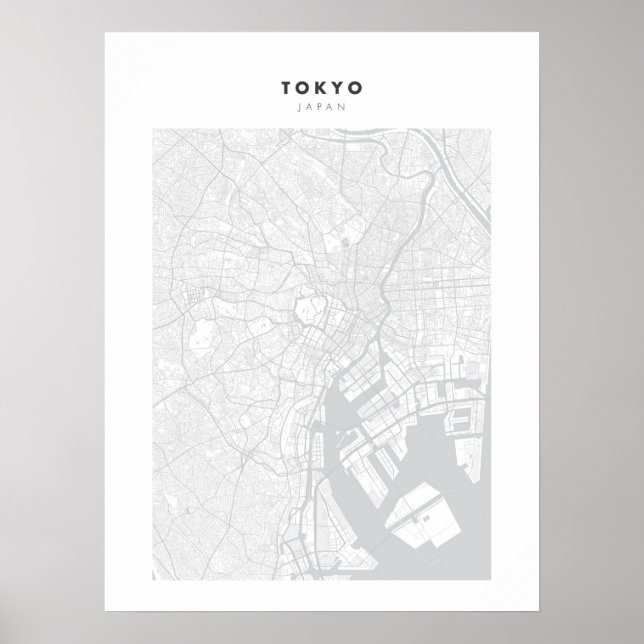 Poster Tokyo - Japon Carte de la ville blanche (Devant)