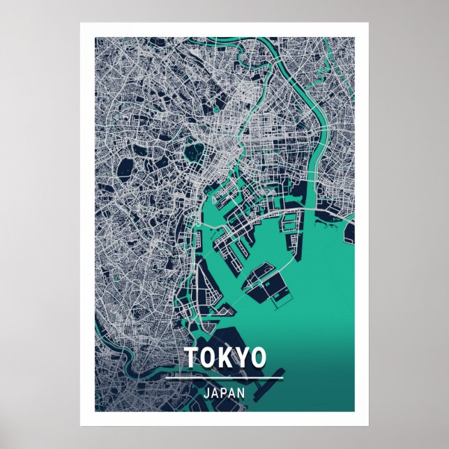 Poster Tokyo - Japon Carte de la ville bleue foncée (Devant)