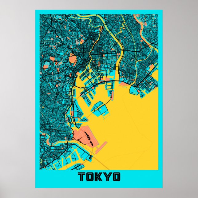 Poster Tokyo - Japon Carte de la ville de Gloria (Devant)