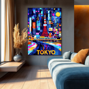 Poster Tokyo Neon Glow – Paysage urbain géométrique color