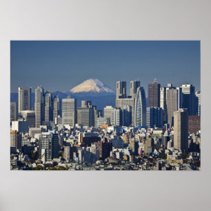 Poster Tokyo, Shinjuku District Skyline, Mont Fuji,
