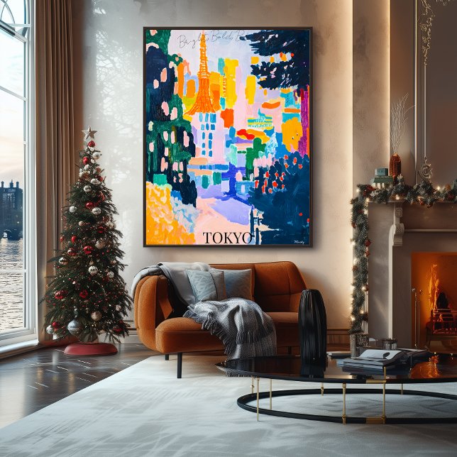 Poster Tokyo Skyline avec tour en style artistique fauvis (Créateur téléchargé)