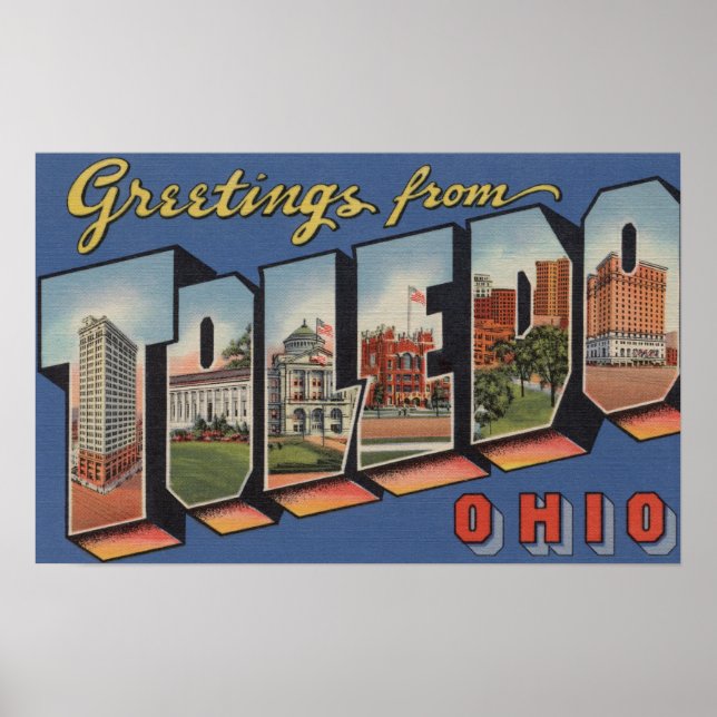 Poster Tolède, Ohio, grandes lettres ScènesTolède, OH 2 (Devant)