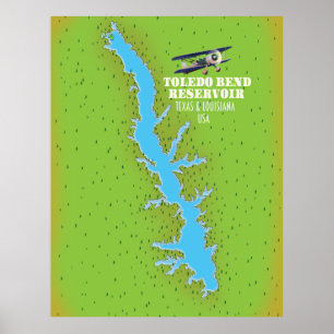 Poster Toledo Bend réservoir Texas & Louisiana Carte