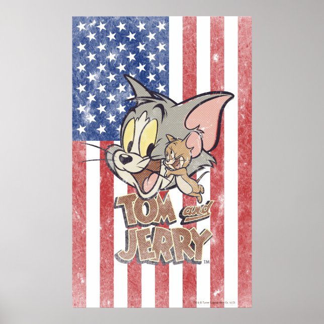 Poster Tom & Jerry avec le drapeau américain (Devant)