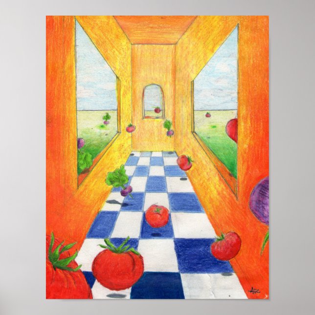 Poster Tomato and Radish Kitchen Print Salad Party! (Devant)