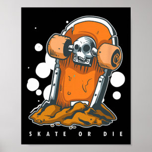 Poster Tombe Squelette Crâne Skateur Mort Planche à Roule