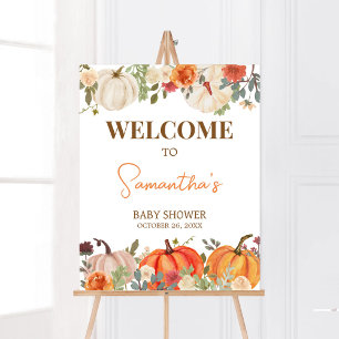 Poster Tomber dans l'amour Citrouille Floral Baby shower