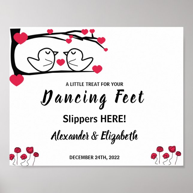 Poster Tongs de pieds dansants | Panneau de mariage d'ois (Devant)