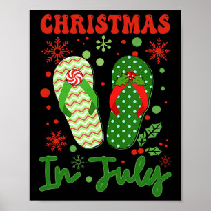Poster Tongs drôles Noël en juillet Xmas Vacances à la pl