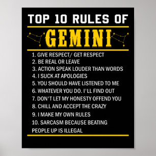Poster Top 10 Règles De Gemini 21 Mai - 21 Juin