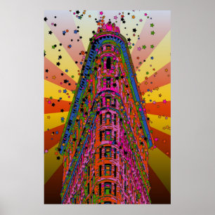 Poster Top of the Flatiron Building Reddish, Yellow Rays