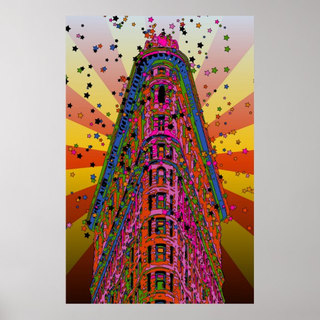 Poster Top of the Flatiron Building Reddish, Yellow Rays (Devant)