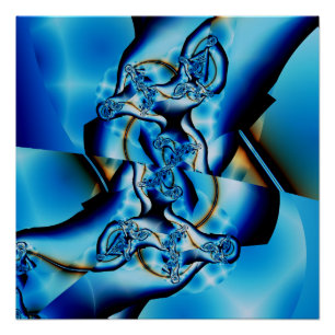 Poster Topaz   Art fractal bleu et blanc