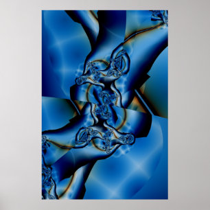 Poster Topaz   Art fractal bleu et blanc