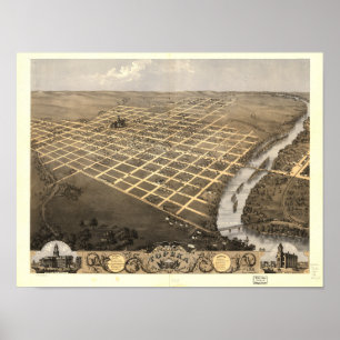 Poster Topeka Kansas 1869 Panoramic Map