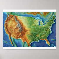 Poster topographique USA Map